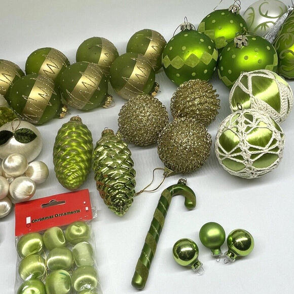 Other - Green Gold White Glass Satin Christmas Ornaments Mixed LOT of 40